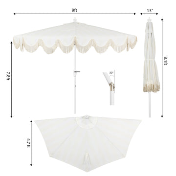 Beverly 9 ft. Designer Classic Scalloped Fringe Half Market Patio Umbrella